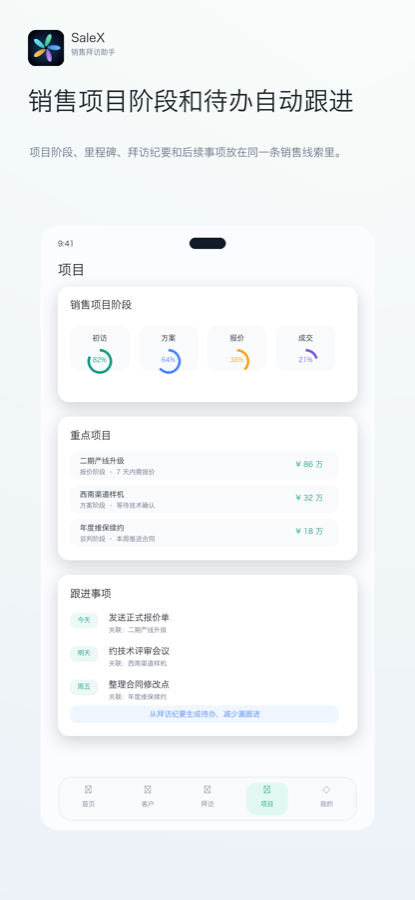 SaleX 项目跟进截图